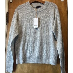 Quince Sweater Women's Medium Baby Alpaca Wool Blend Diamond Stitch Light Gray